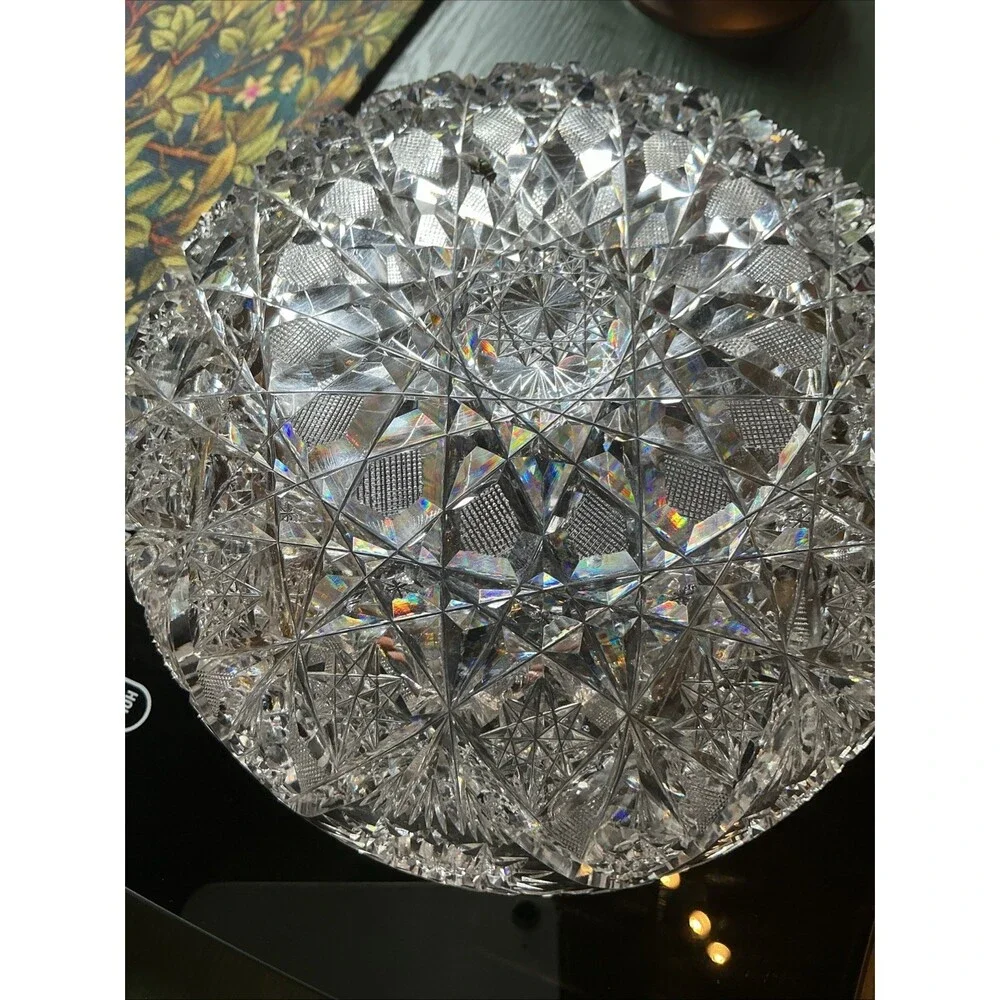 American Brilliant Lead Cut Glass Bowl 8.25 Inch Clear Antique Sawtooth Edge